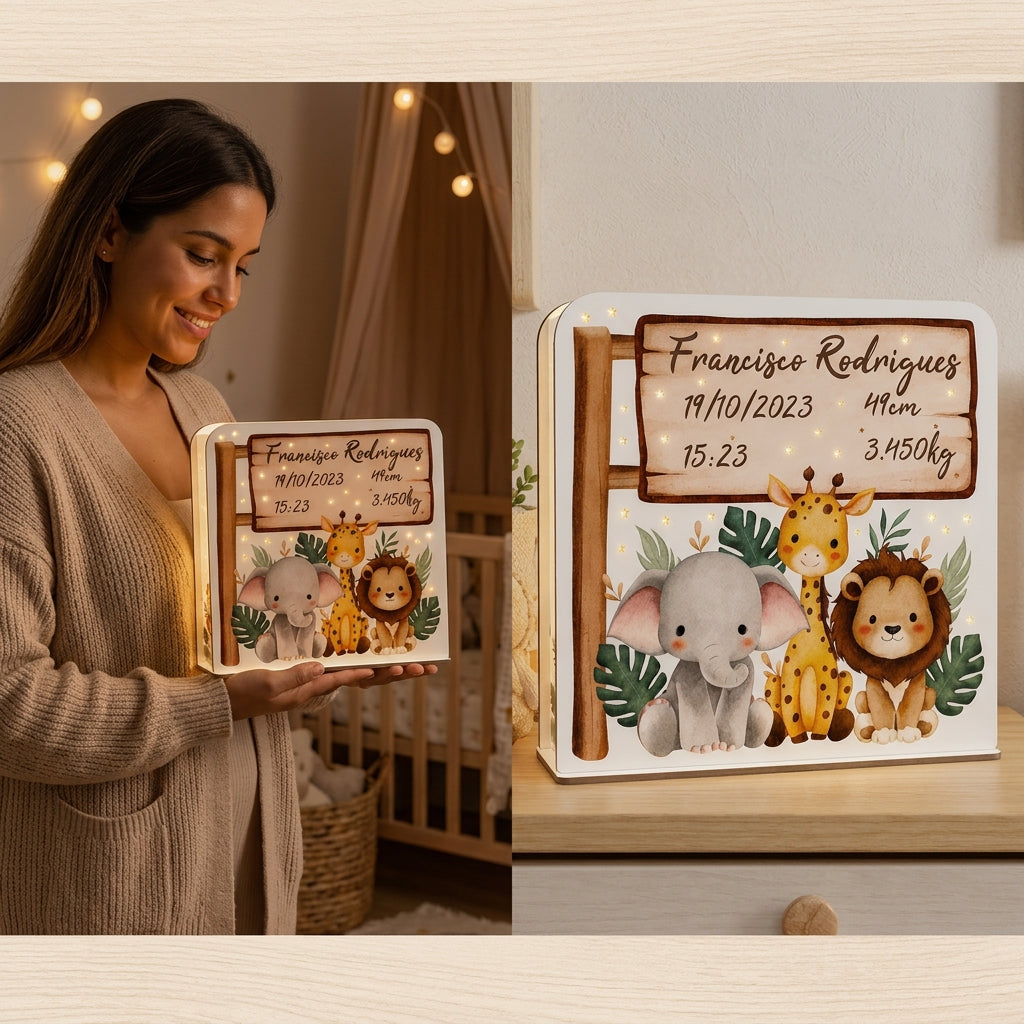 Luz de noche personalizada - Fecha de nacimiento - Jungla