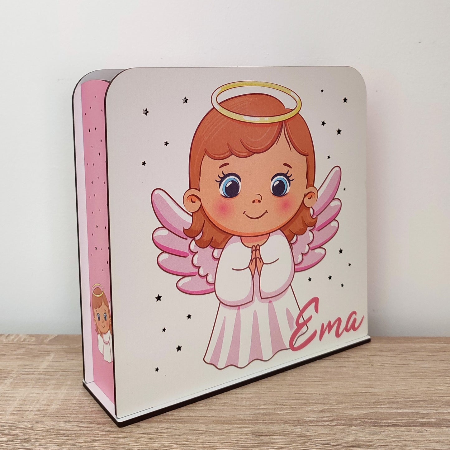 Luz de presença personalizada - Anjinho da Guarda Rosa