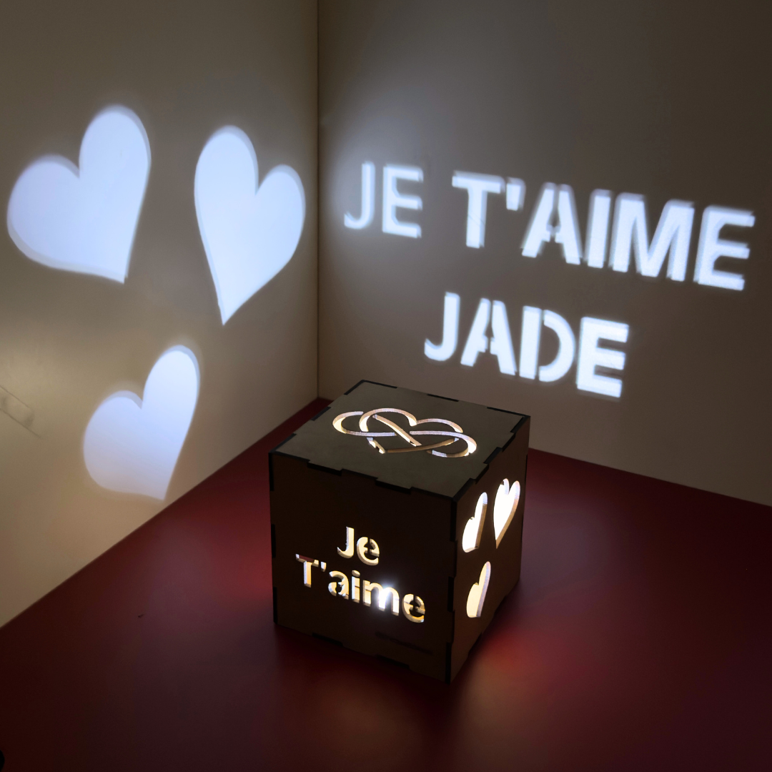 Message personnalisé projeté Je t’aime