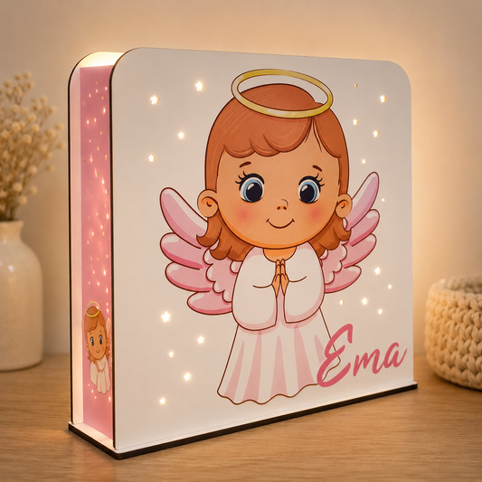 Luz de presença personalizada - Anjinho da Guarda Rosa