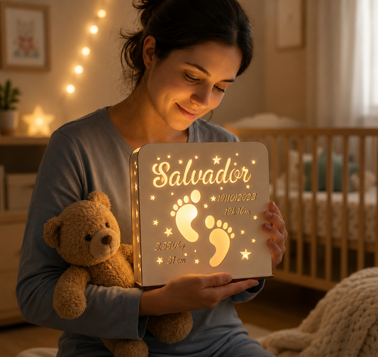 Luz de Presença Personalizada com Dados de Nascimento | Pézinhos