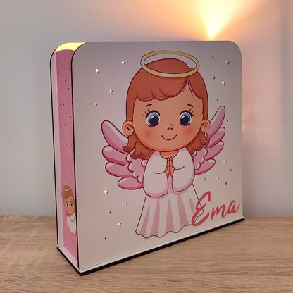 Luz de presença personalizada - Anjinho da Guarda Rosa